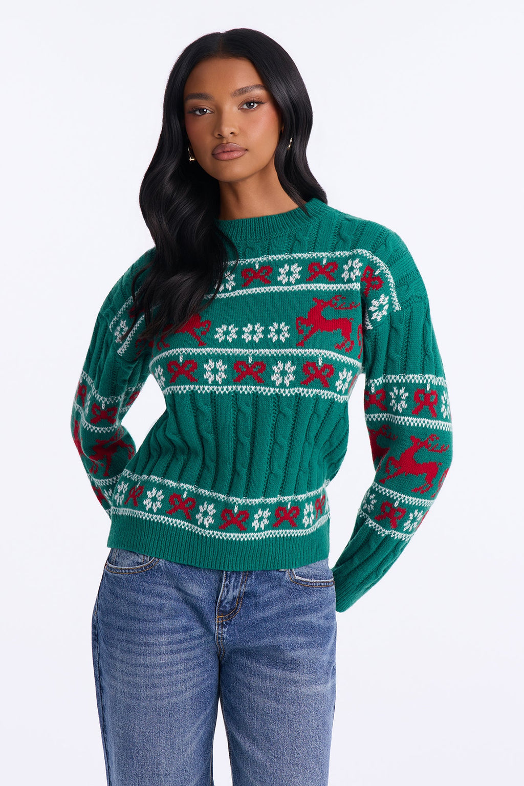 Winter Romance Pullover Sweater - Green/combo