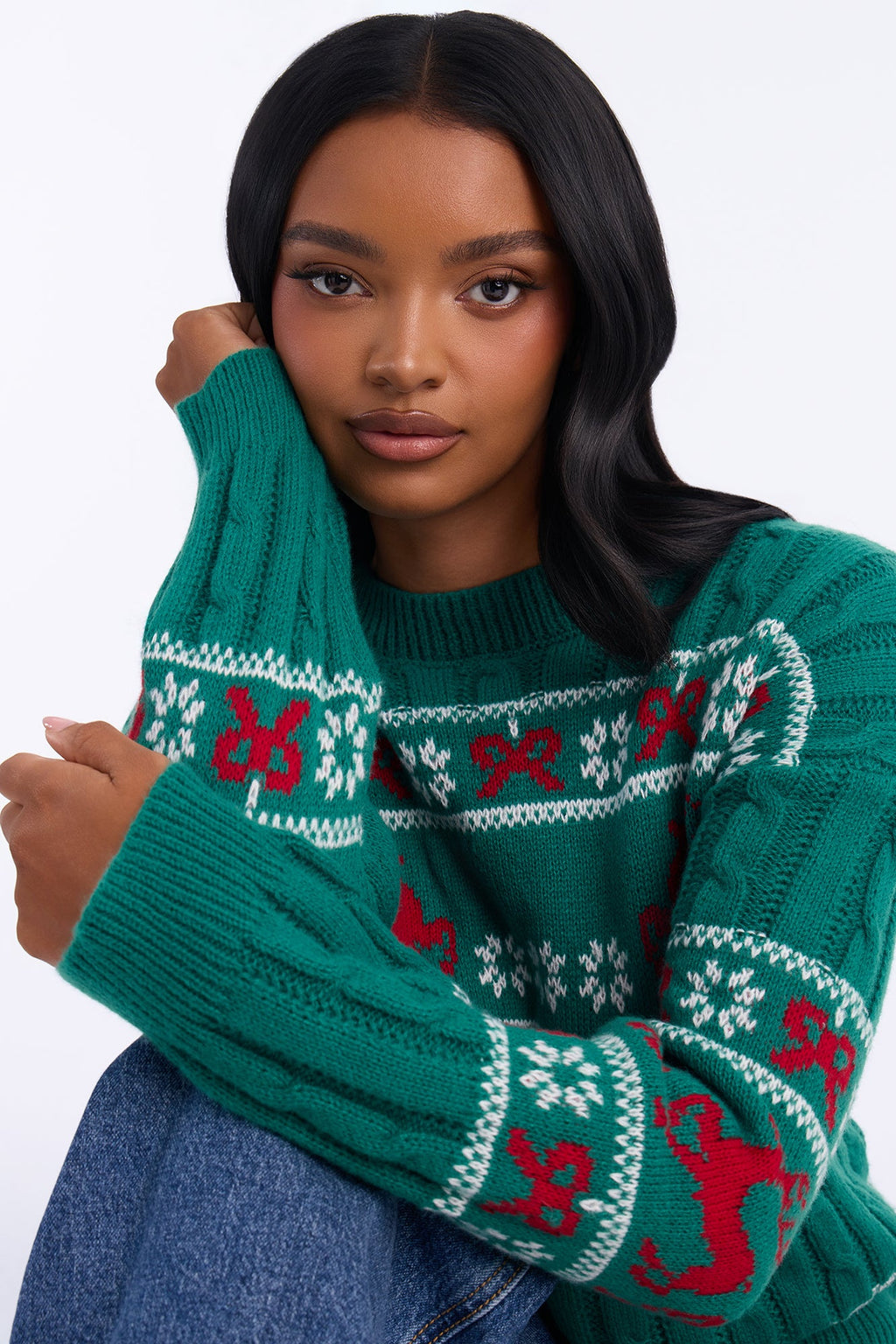 Winter Romance Pullover Sweater - Green/combo