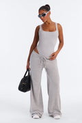 Cut To The Chase Bodysuit Pant Set - Heather Grey
