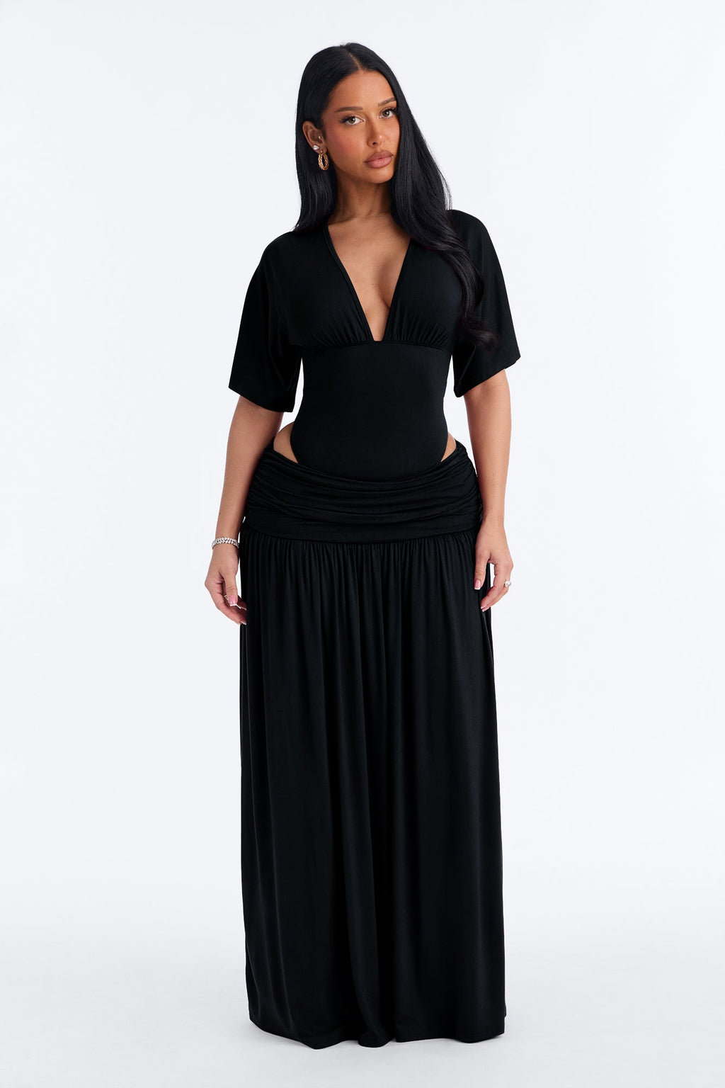 Odelia Bodysuit Maxi Skirt Set - Black