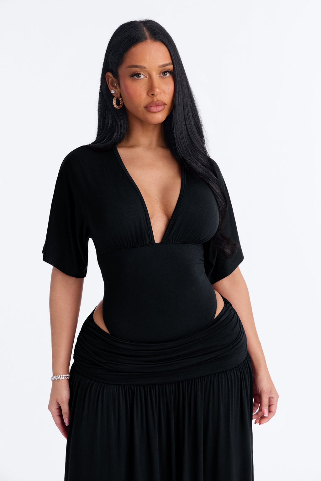 Odelia Bodysuit Maxi Skirt Set - Black
