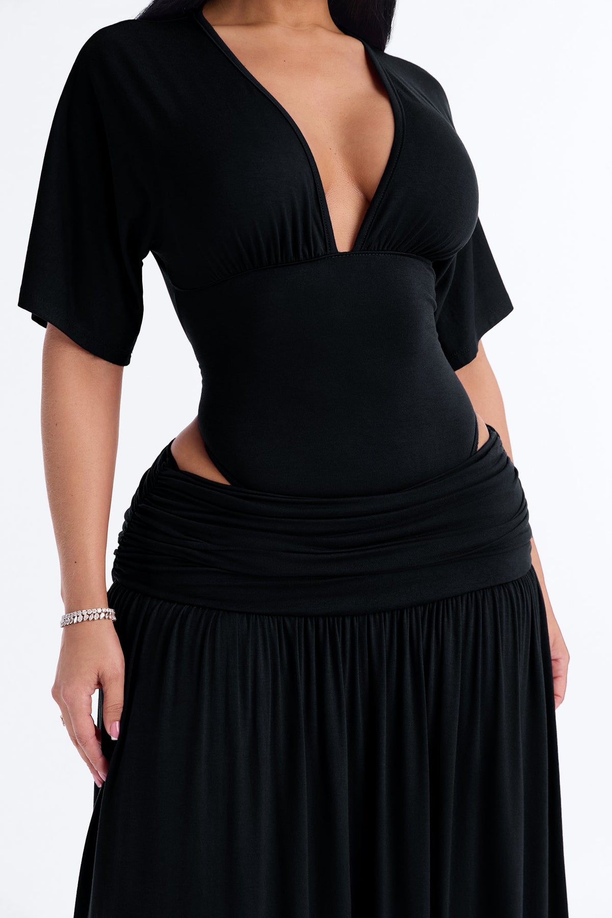 Odelia Bodysuit Maxi Skirt Set - Black