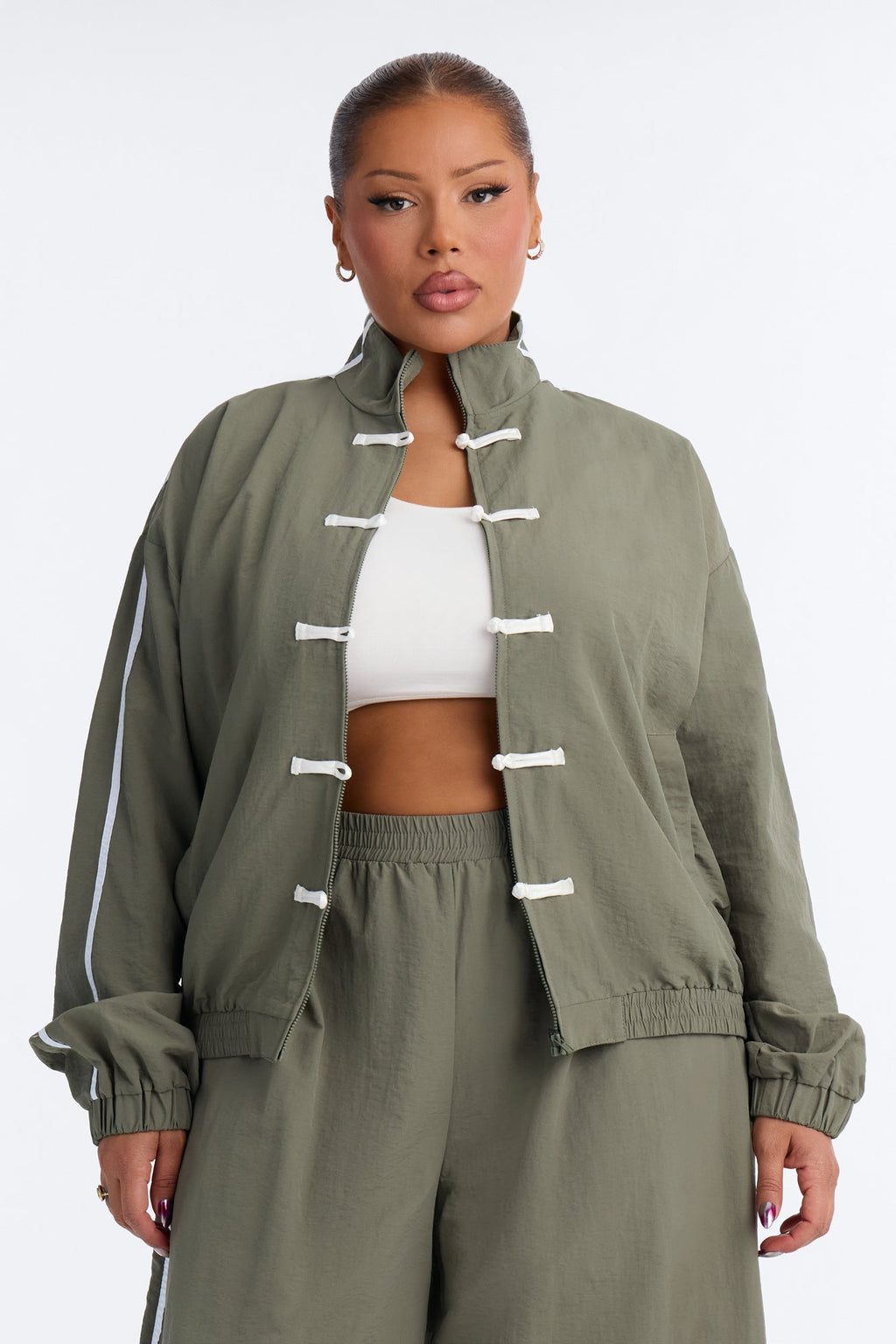 Follow My Lead Windbreaker Pant Set - Olive