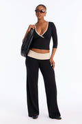 Susana Foldover Waist Pant Set - Black