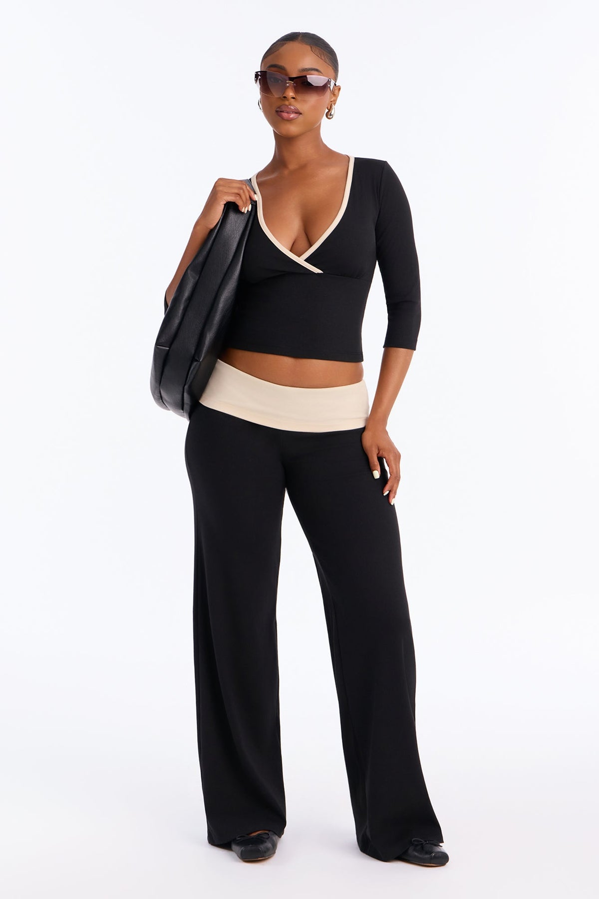 Susana Foldover Waist Pant Set - Black