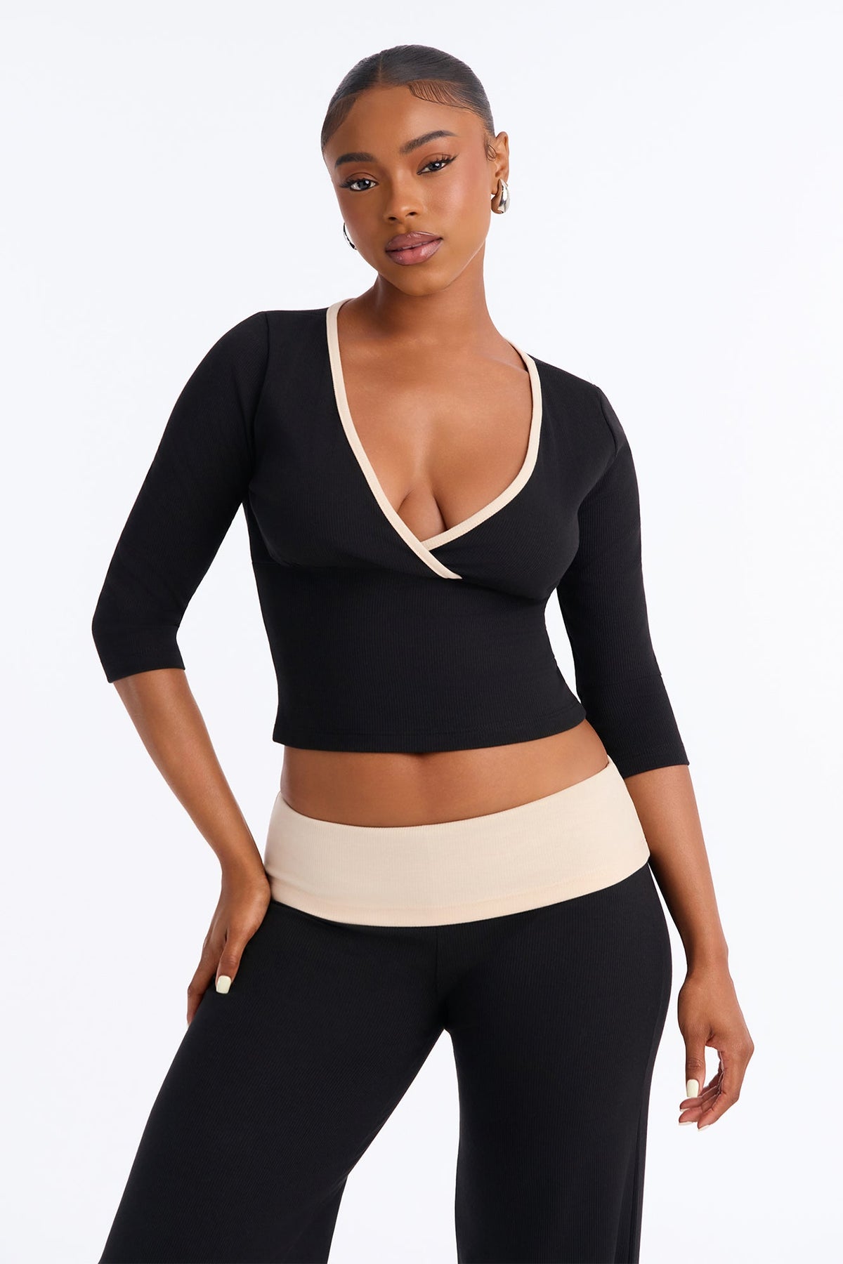 Susana Foldover Waist Pant Set - Black