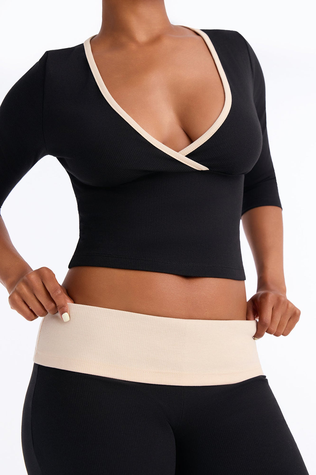 Susana Foldover Waist Pant Set - Black