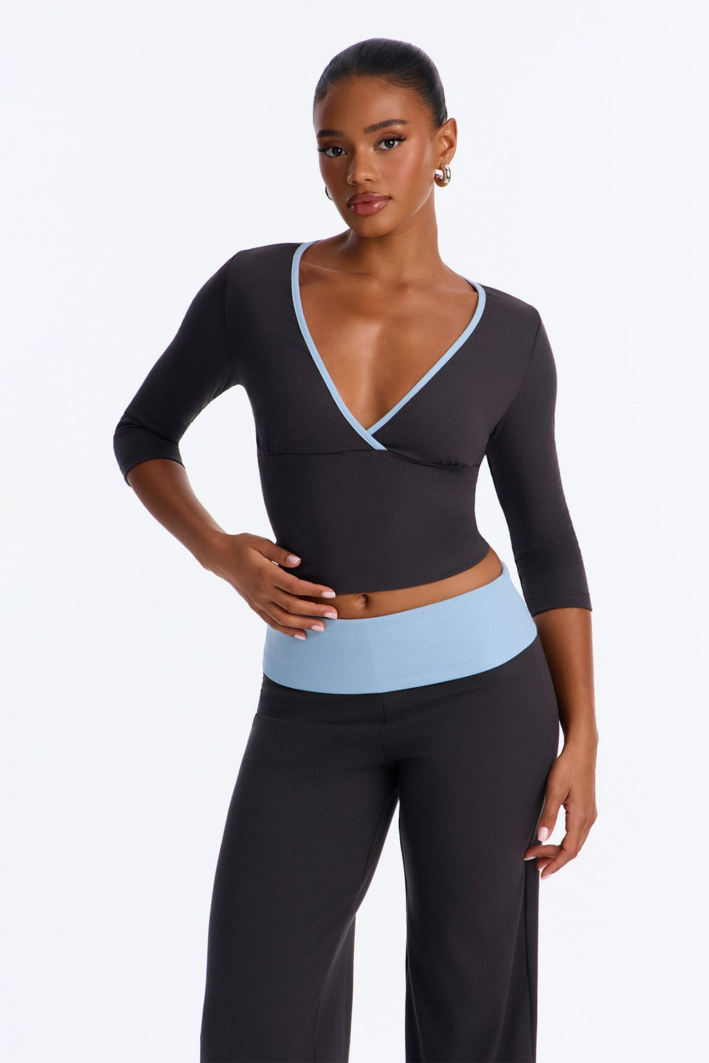Susana Foldover Waist Pant Set - Charcoal