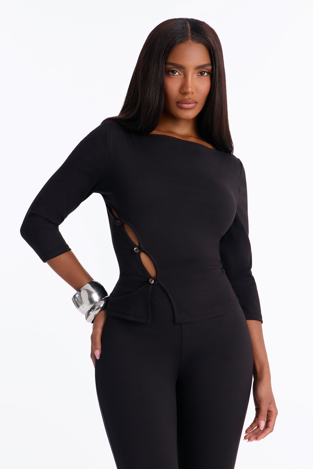 Maria Boat Neck Capri Set - Black