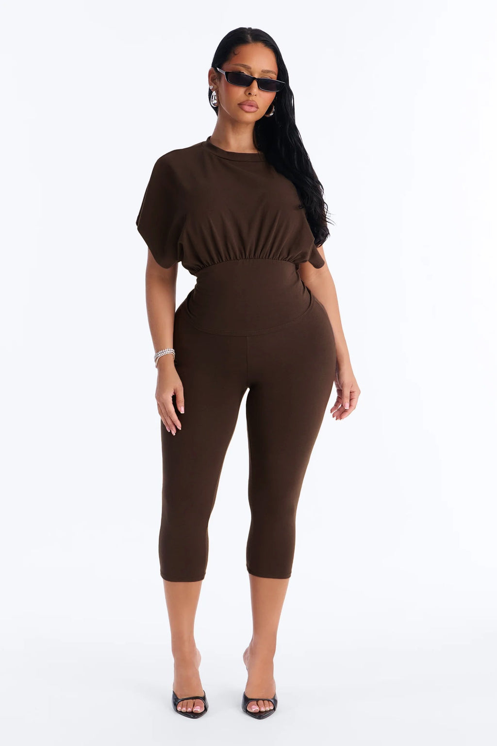 Tiana Cinched Capri Set - Brown