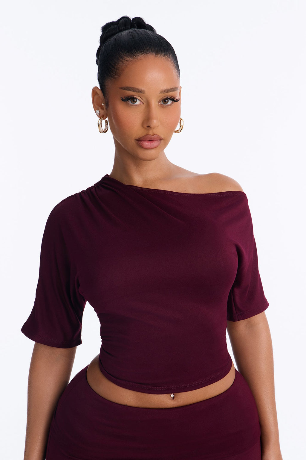 Maria Off Shoulder Gaucho Pant Set - Burgundy