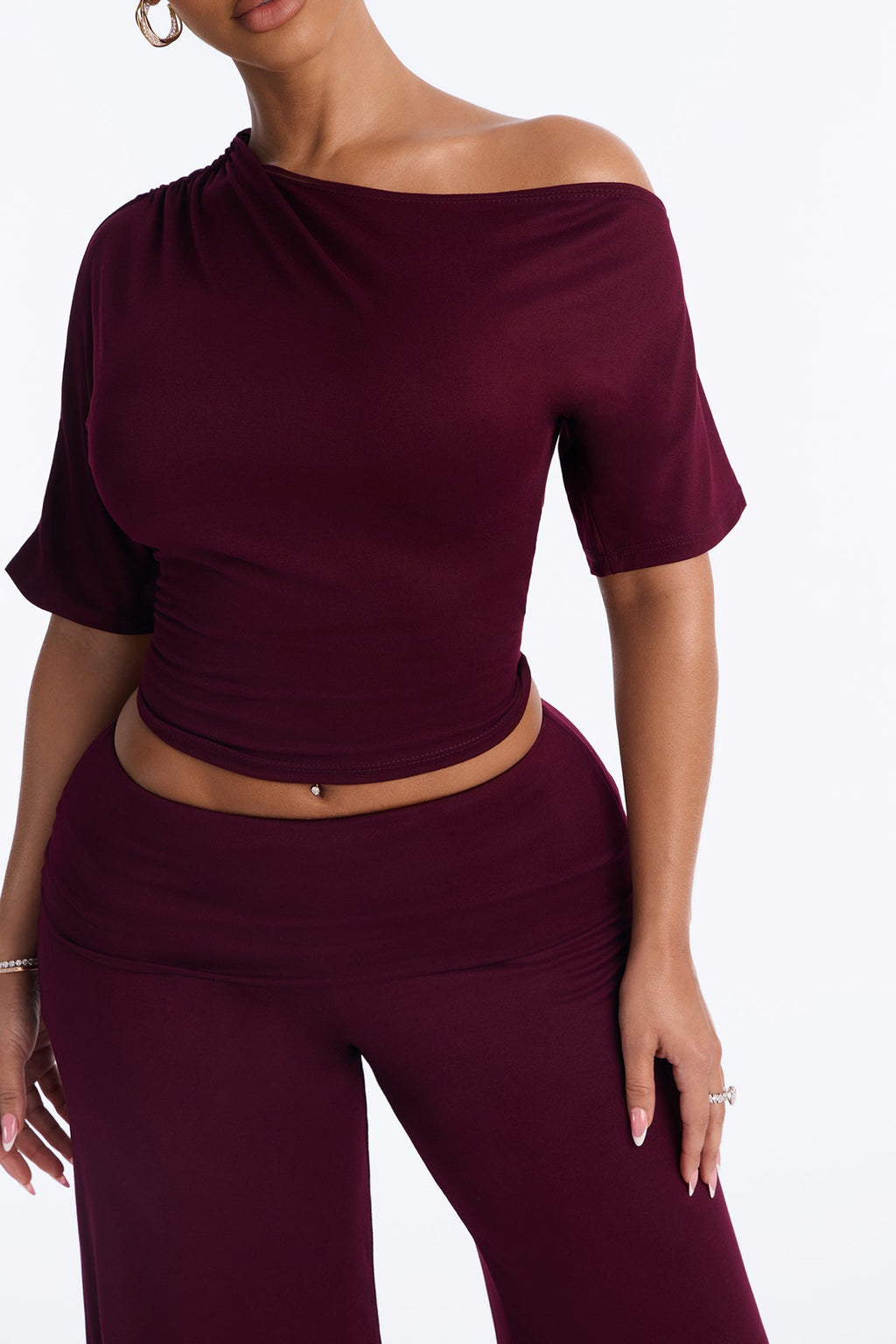 Maria Off Shoulder Gaucho Pant Set - Burgundy