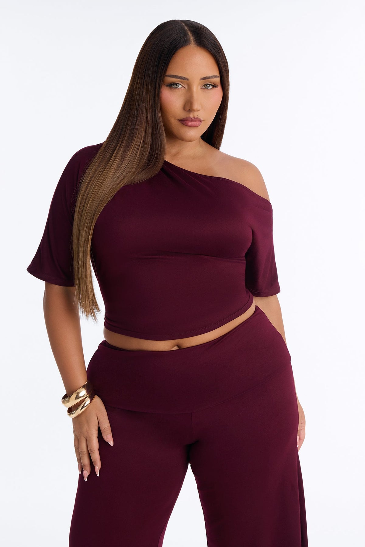 Maria Off Shoulder Gaucho Pant Set - Burgundy