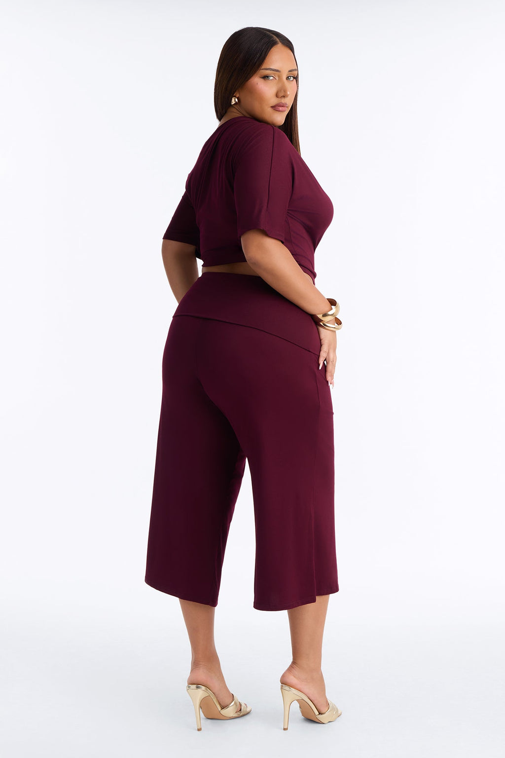 Maria Off Shoulder Gaucho Pant Set - Burgundy