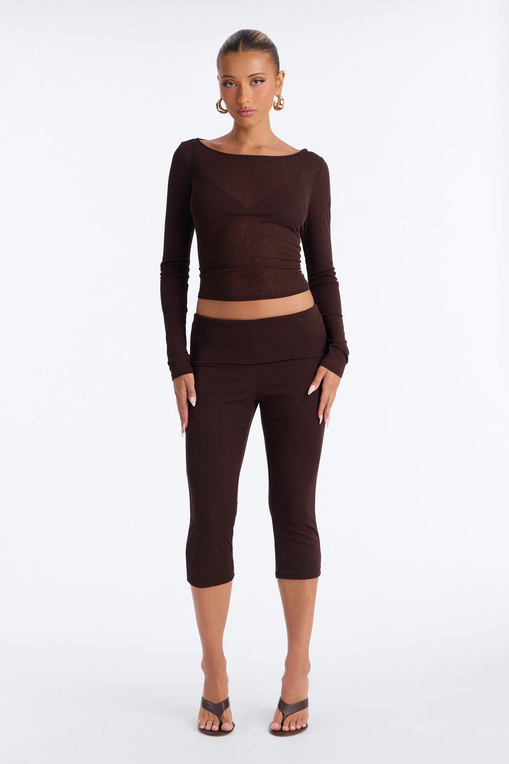 Gisele 3 Piece Sheer Capri Set - Chocolate