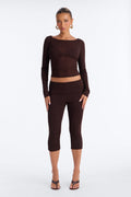Gisele 3 Piece Sheer Capri Set - Chocolate