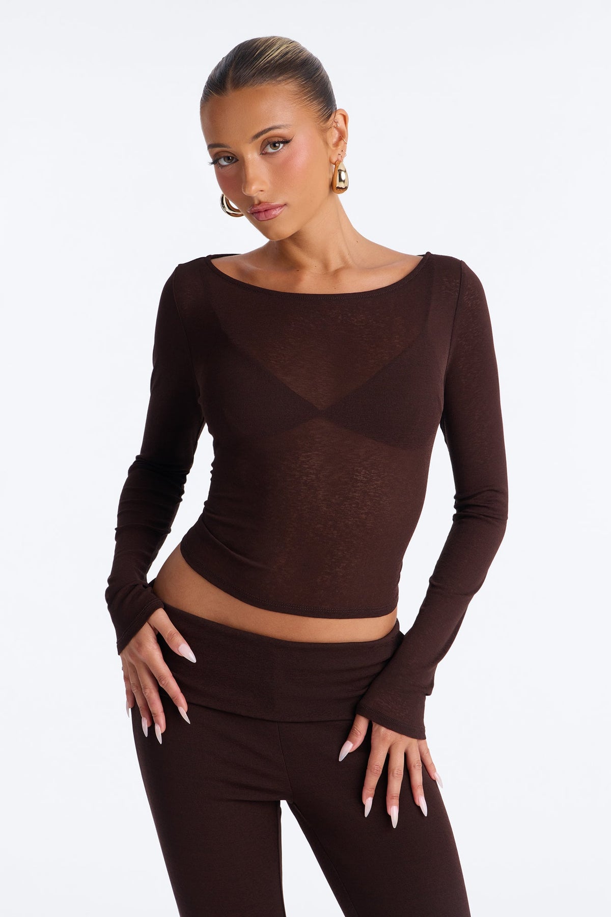 Gisele 3 Piece Sheer Capri Set - Chocolate