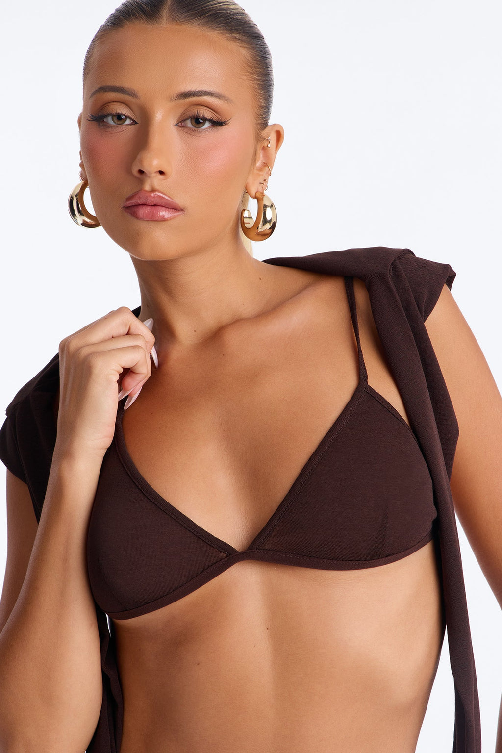 Gisele 3 Piece Sheer Capri Set - Chocolate