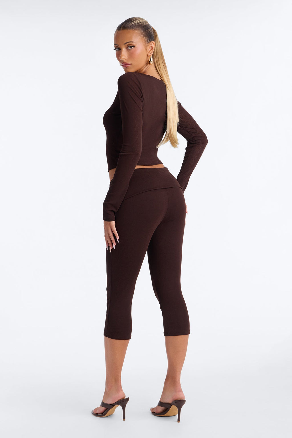 Gisele 3 Piece Sheer Capri Set - Chocolate