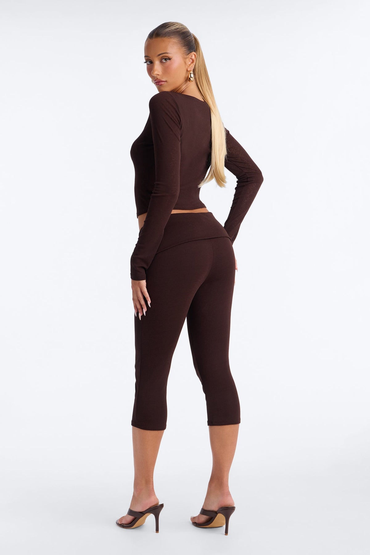 Gisele 3 Piece Sheer Capri Set - Chocolate