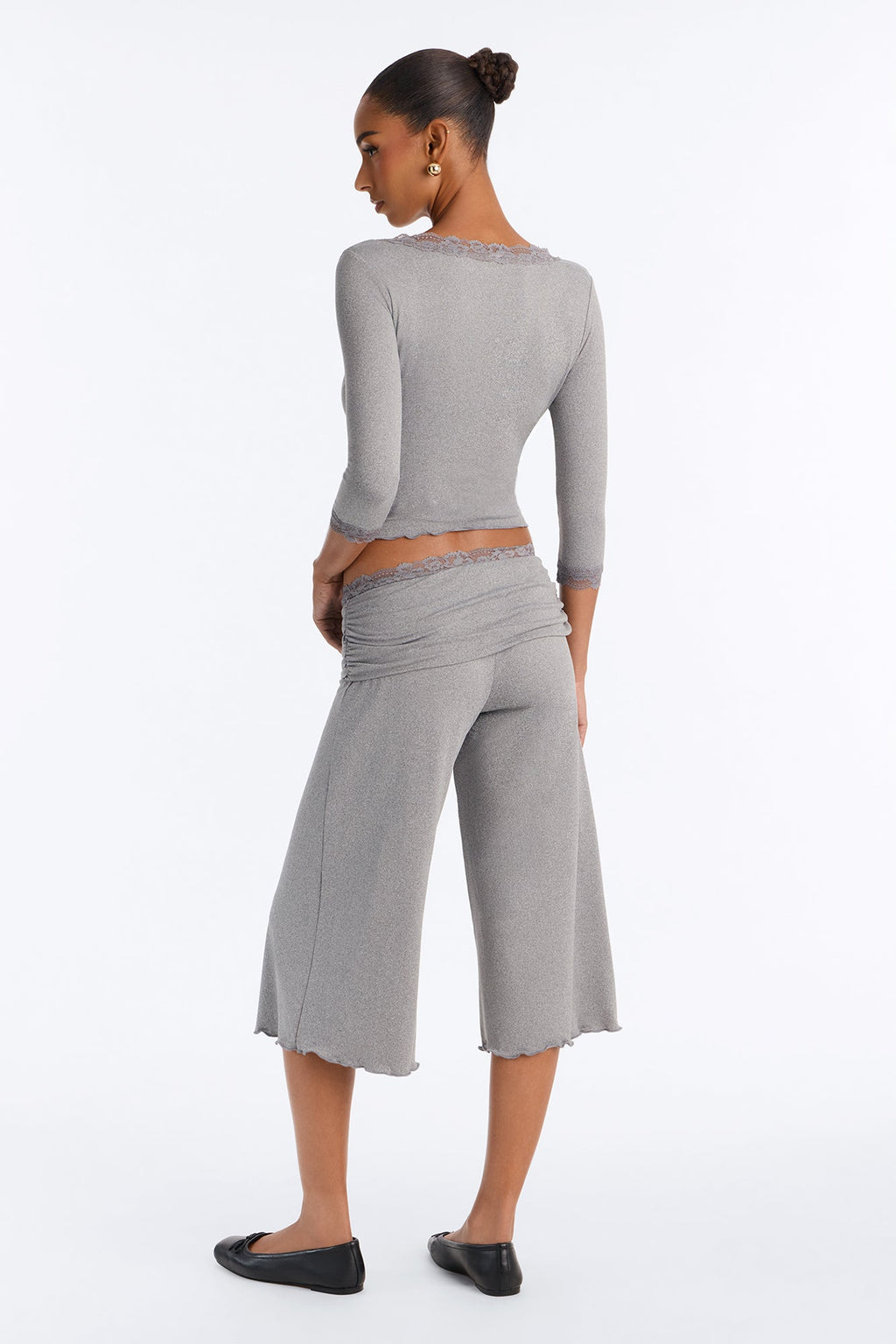 Lisa Lace Trim Gaucho Set - Heather Grey