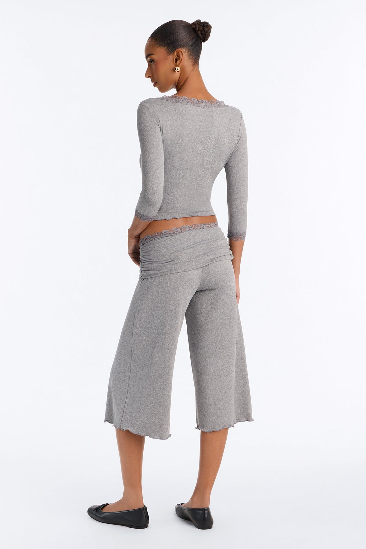 Lisa Lace Trim Gaucho Set - Heather Grey