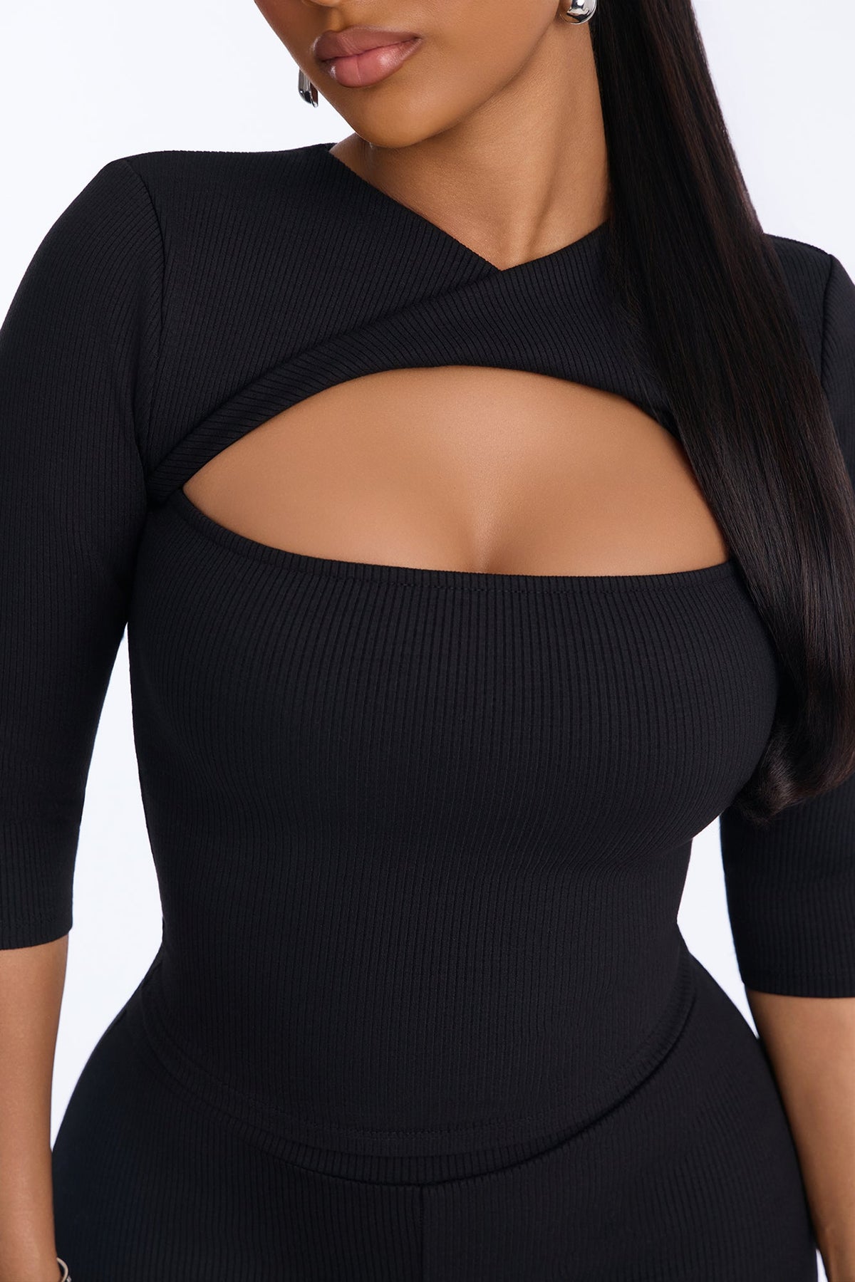 Jadyn Snatched 3/4 Sleeve Pant Set - Black