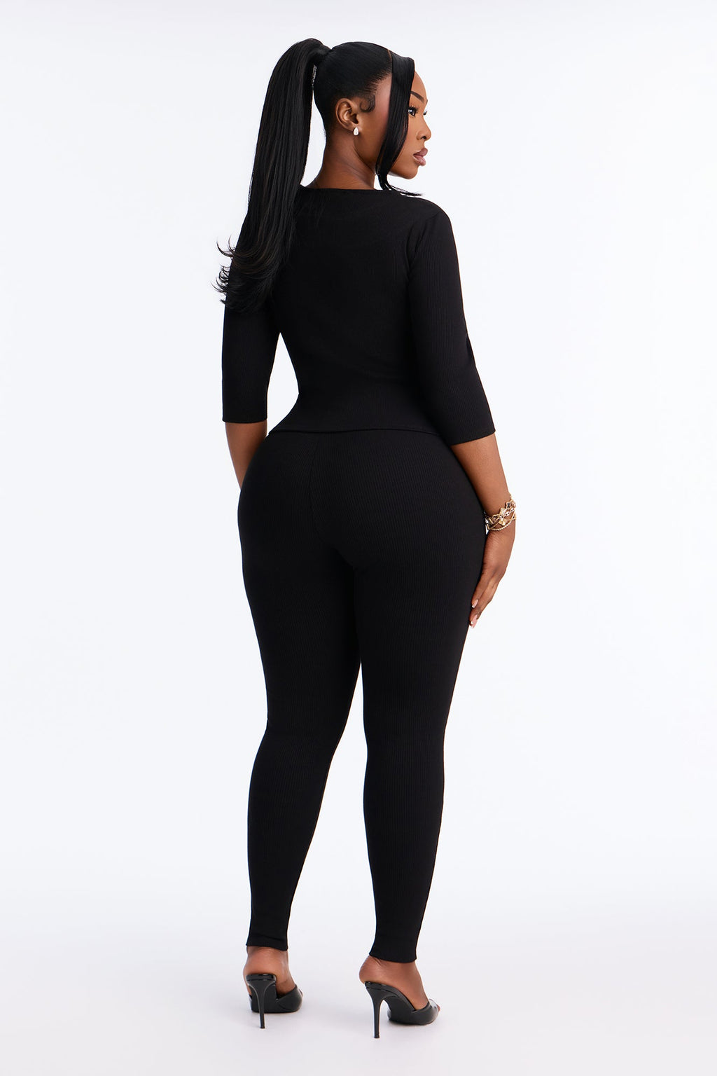 Jadyn Snatched 3/4 Sleeve Pant Set - Black