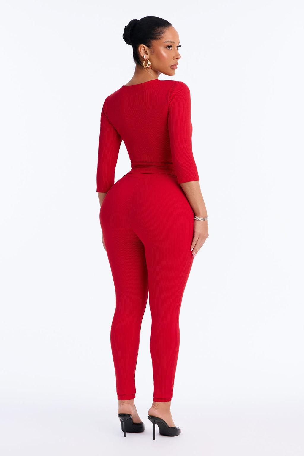 Jadyn Snatched 3/4 Sleeve Pant Set - Red