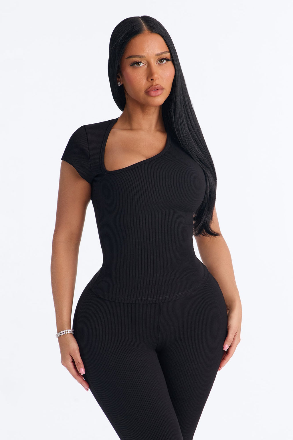 Elsa Snatched Asymmetrical Pant Set - Black