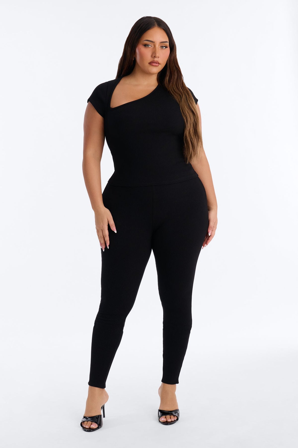 Elsa Snatched Asymmetrical Pant Set - Black
