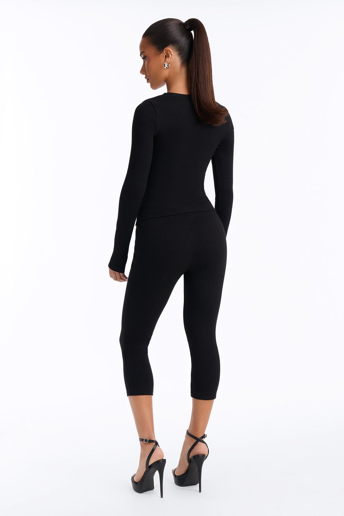 Acacia Snatched Long Sleeve Capri Set - Black