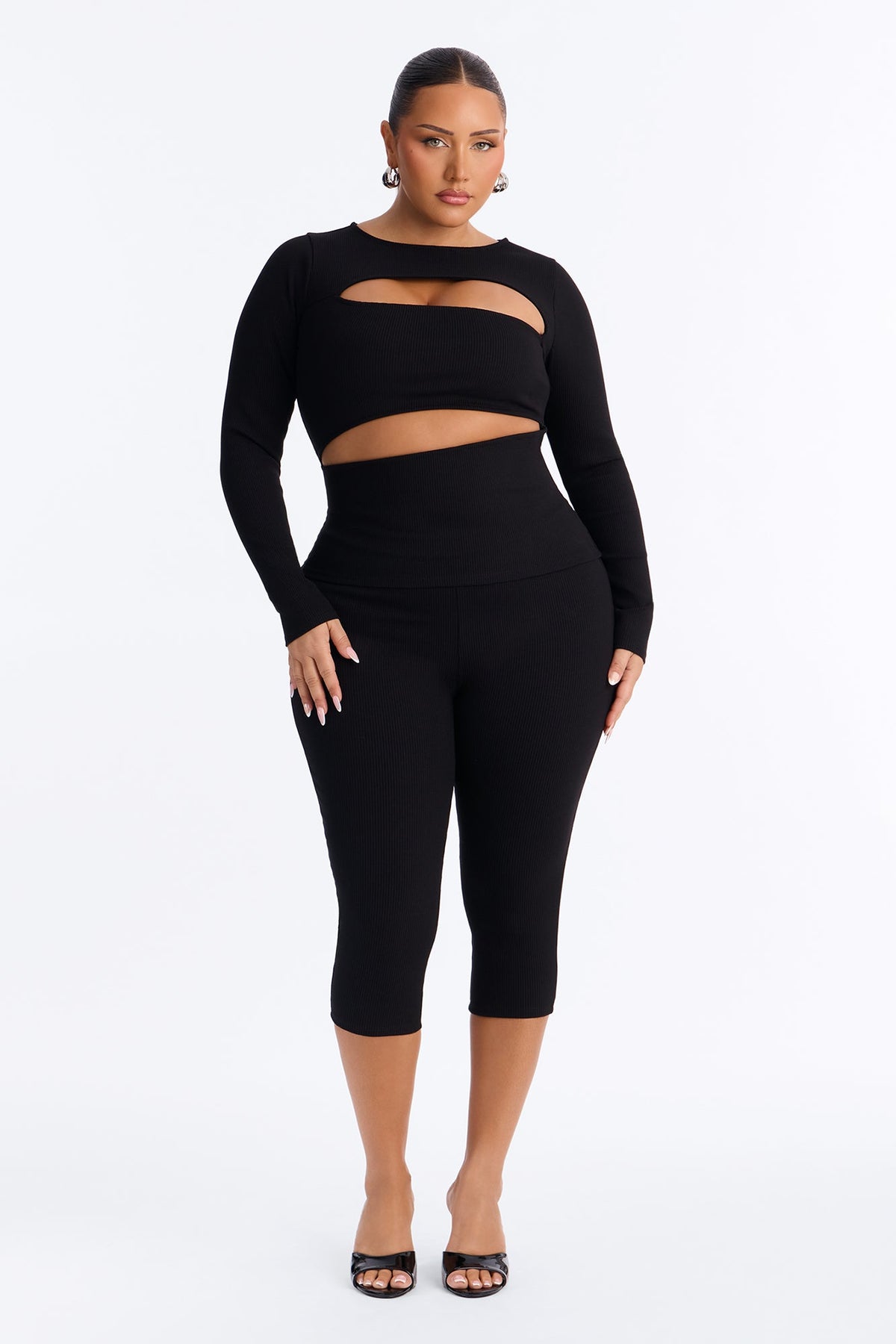 Acacia Snatched Long Sleeve Capri Set - Black