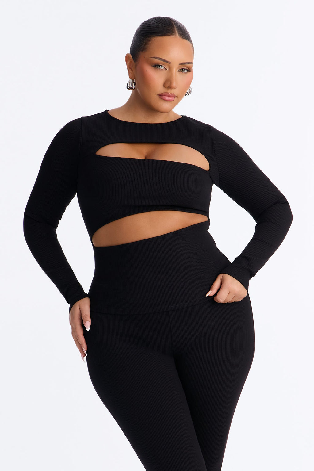 Acacia Snatched Long Sleeve Capri Set - Black