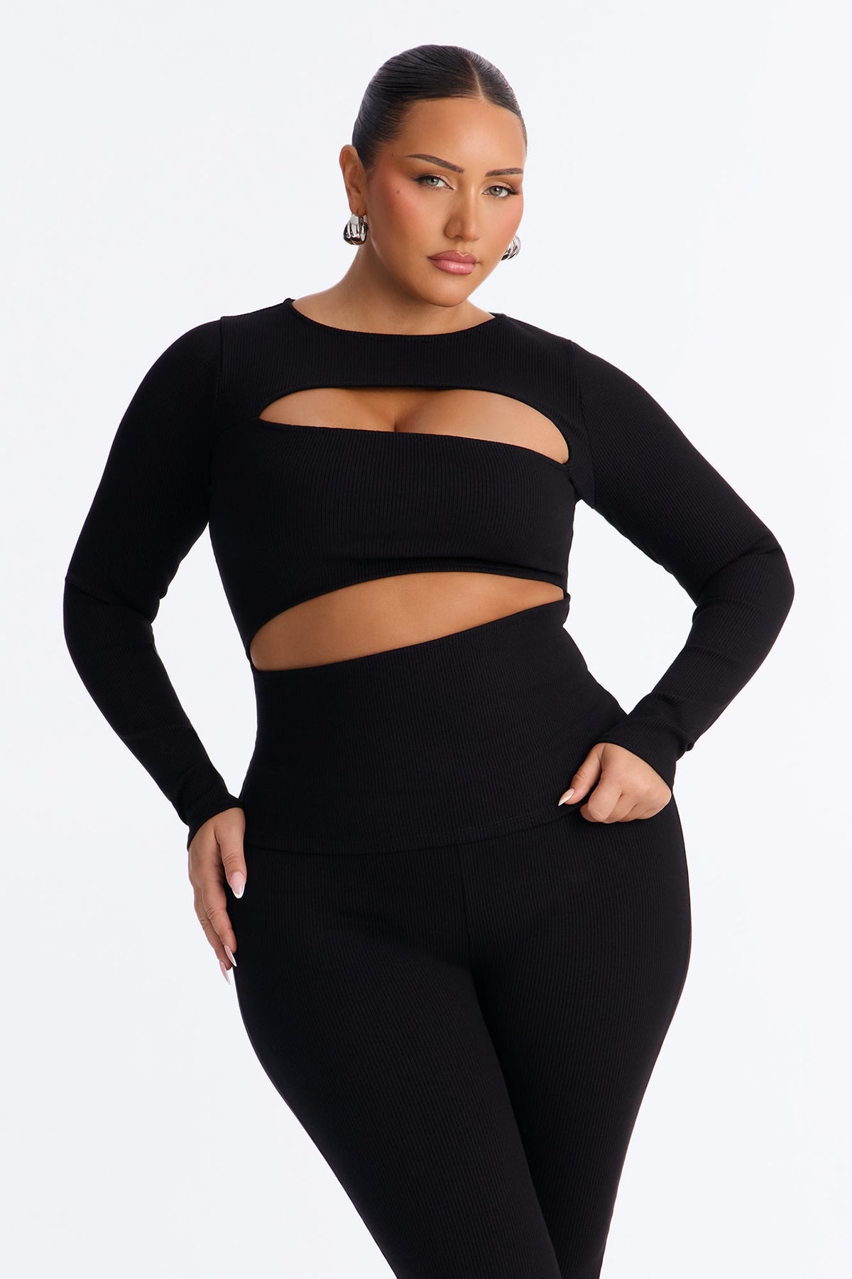 Acacia Snatched Long Sleeve Capri Set - Black