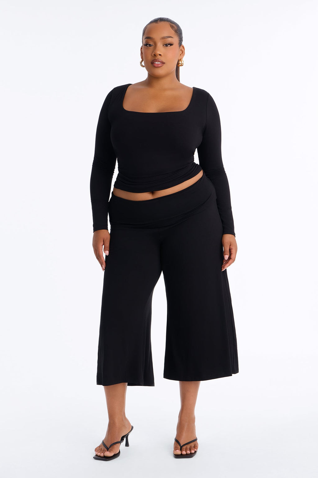 Avery Long Sleeve Gaucho Pant Set - Black