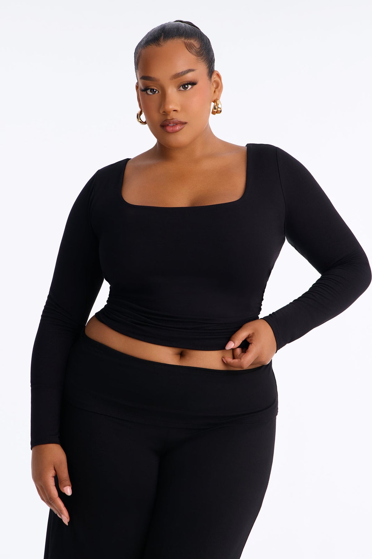 Avery Long Sleeve Gaucho Pant Set - Black