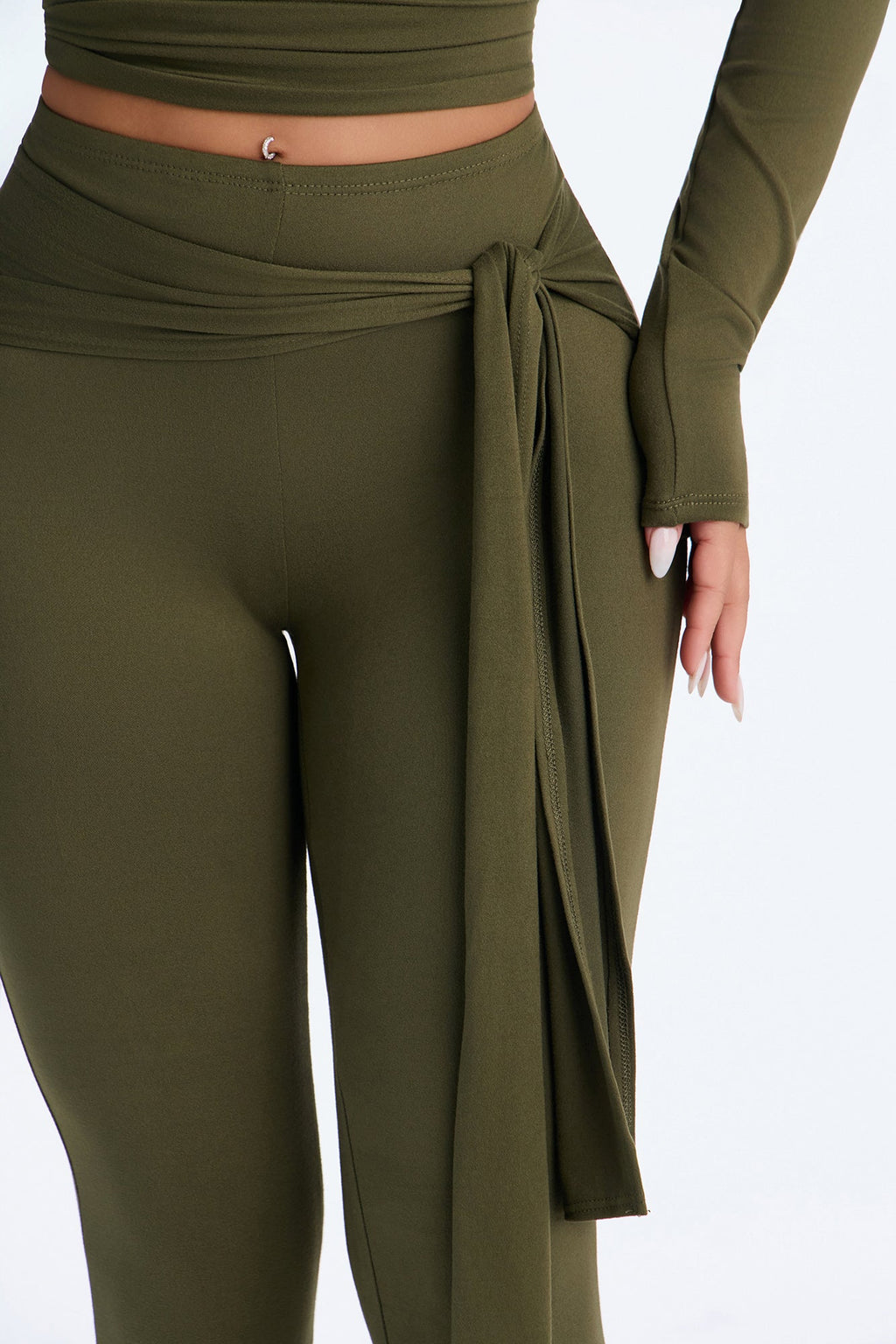 Leah Tie Waist Capri Set - Olive