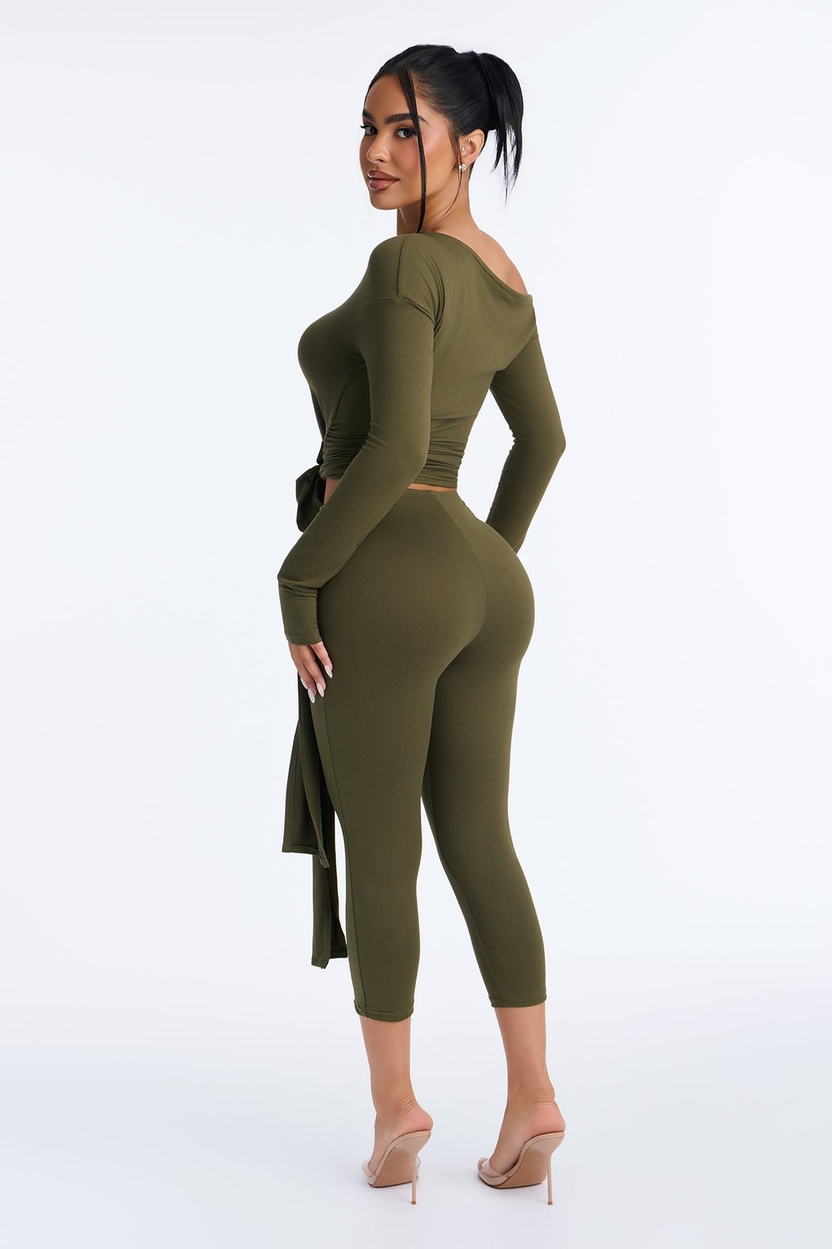 Leah Tie Waist Capri Set - Olive