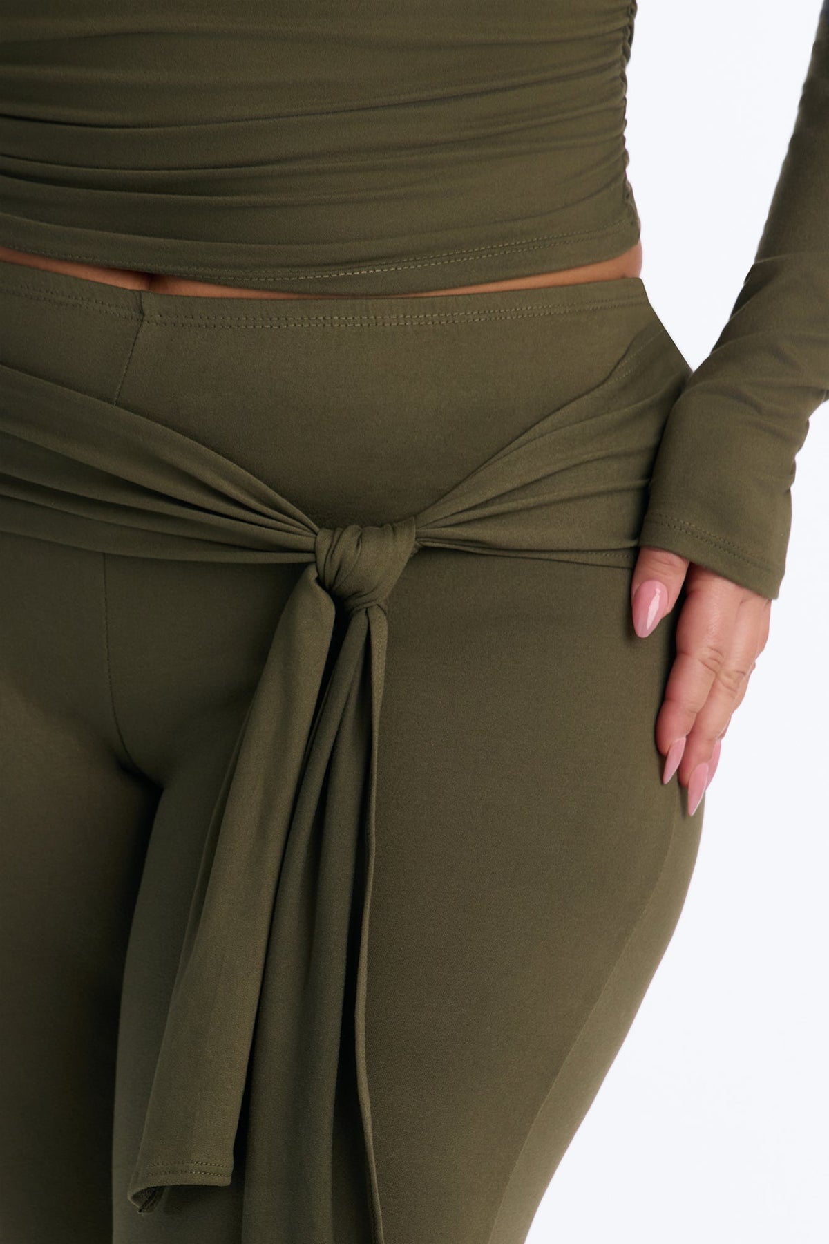 Leah Tie Waist Capri Set - Olive