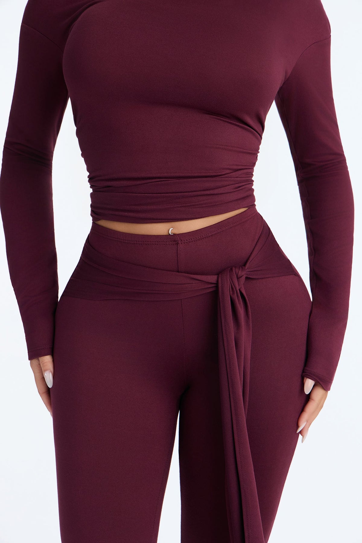 Leah Tie Waist Capri Set - Wine