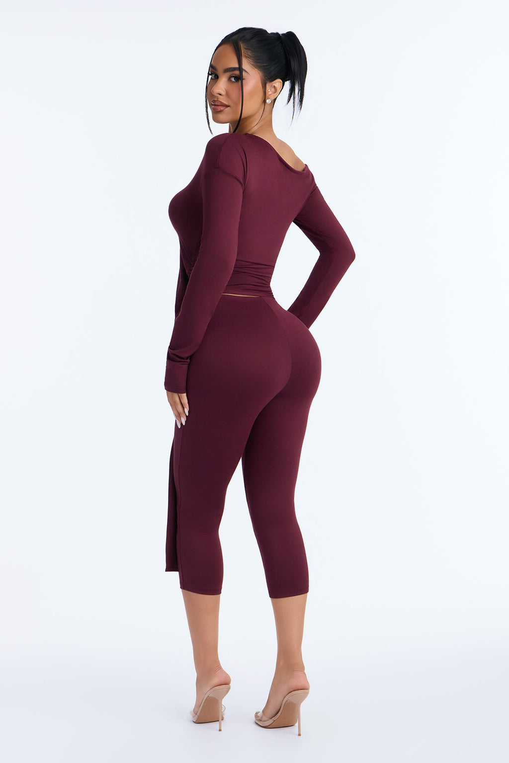 Leah Tie Waist Capri Set - Wine