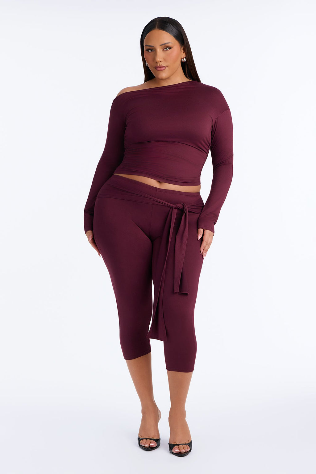 Leah Tie Waist Capri Set - Wine