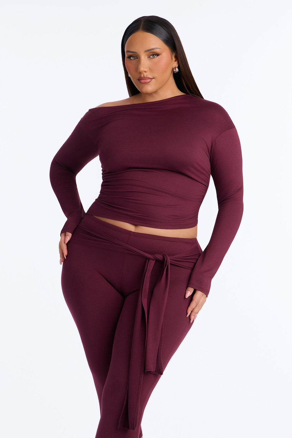Leah Tie Waist Capri Set - Wine