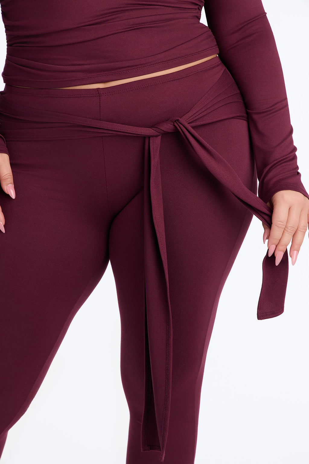 Leah Tie Waist Capri Set - Wine