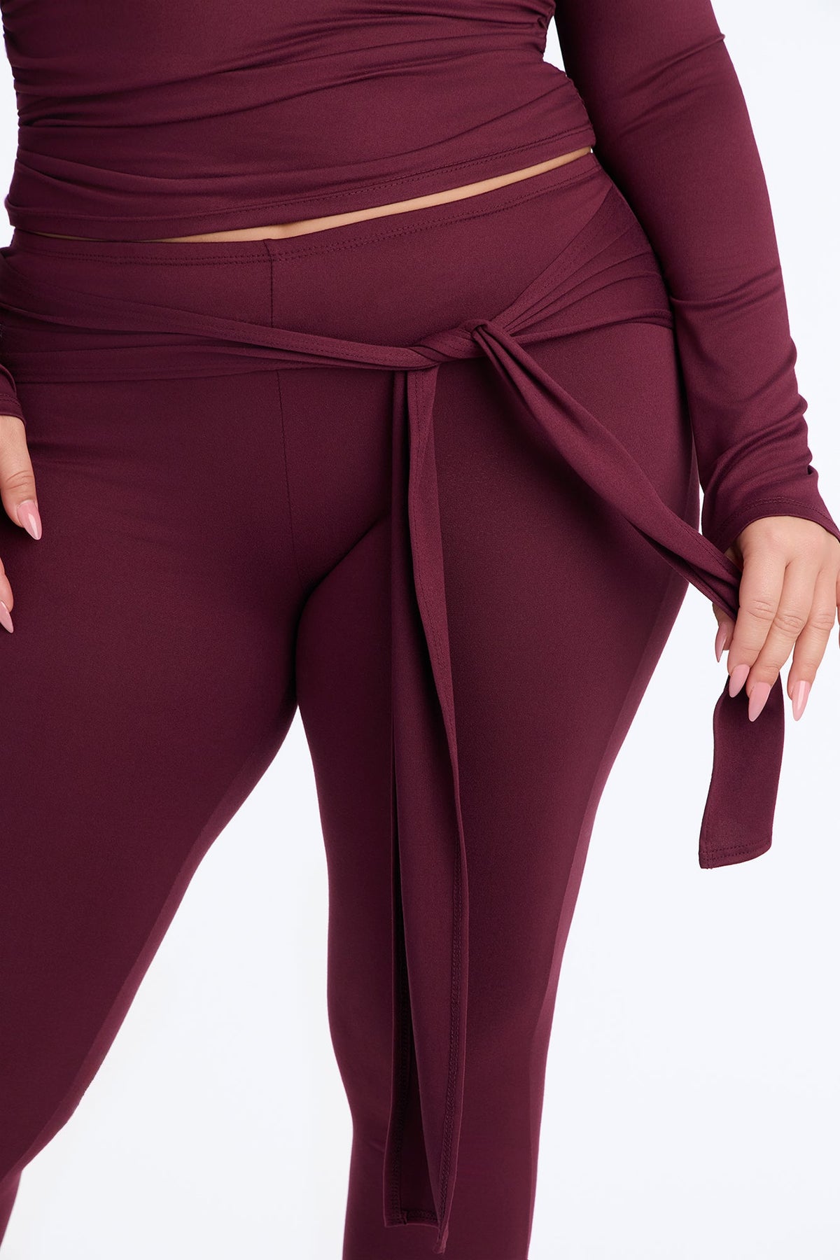 Leah Tie Waist Capri Set - Wine