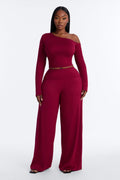 Natalia Off Shoulder Pant Set - Burgundy