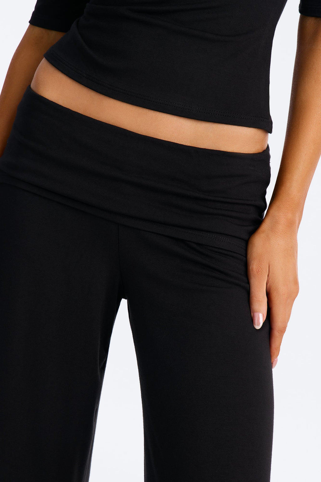 Kyla Foldover Gaucho Pant Set - Black