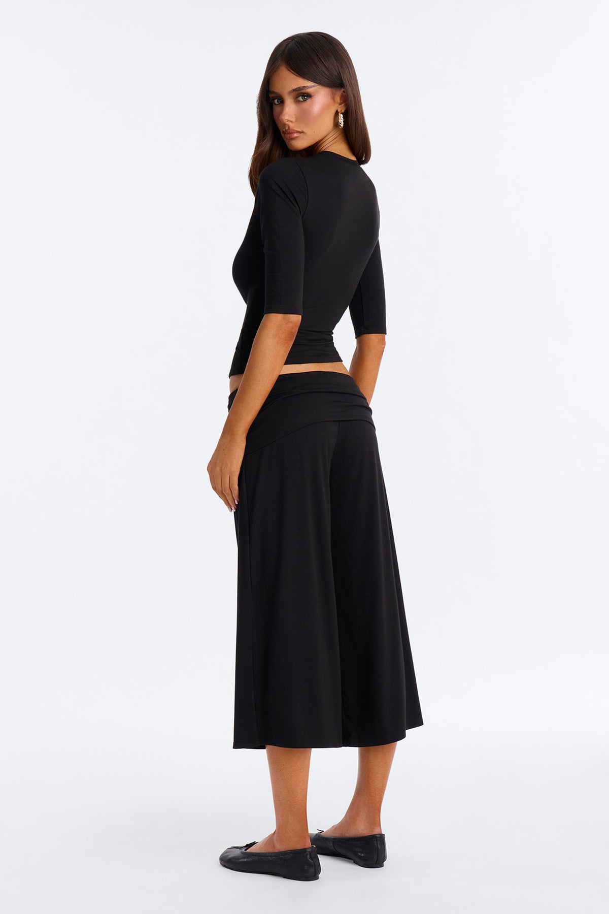 Kyla Foldover Gaucho Pant Set - Black