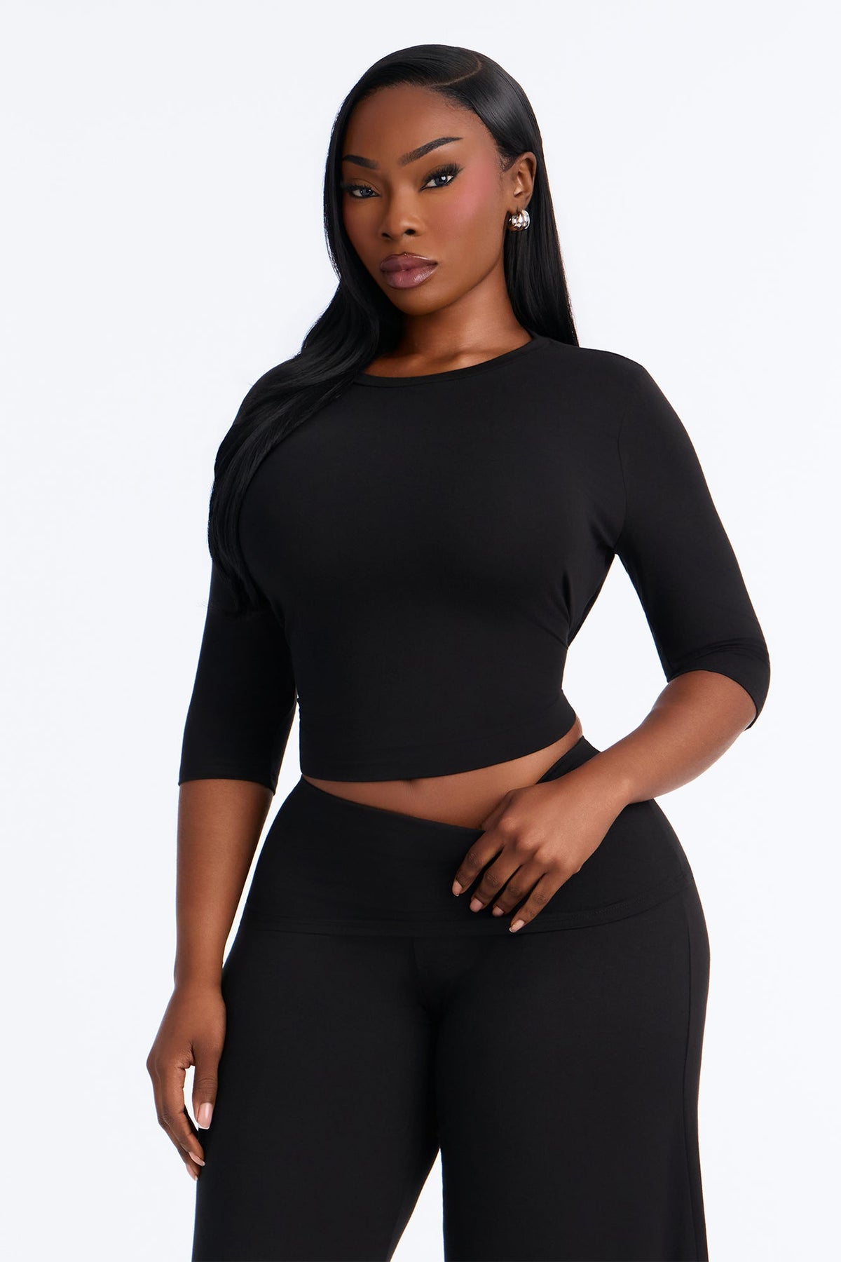 Kyla Foldover Gaucho Pant Set - Black